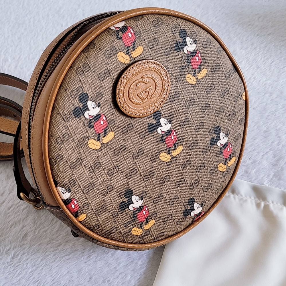 Authentic Gucci x Disney Mickey Mouse GG Supreme Monogram Mini Round Backpack - Picture 9 of 16